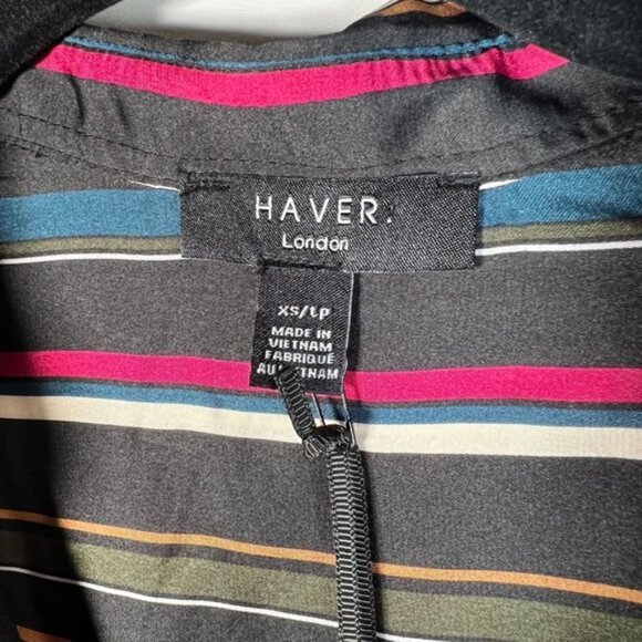 NWT HAVER LONDON Satin Striped V‎ neck Button Up LS Shirt WEAR UNTIED/TIED XS - Picture 5 of 13